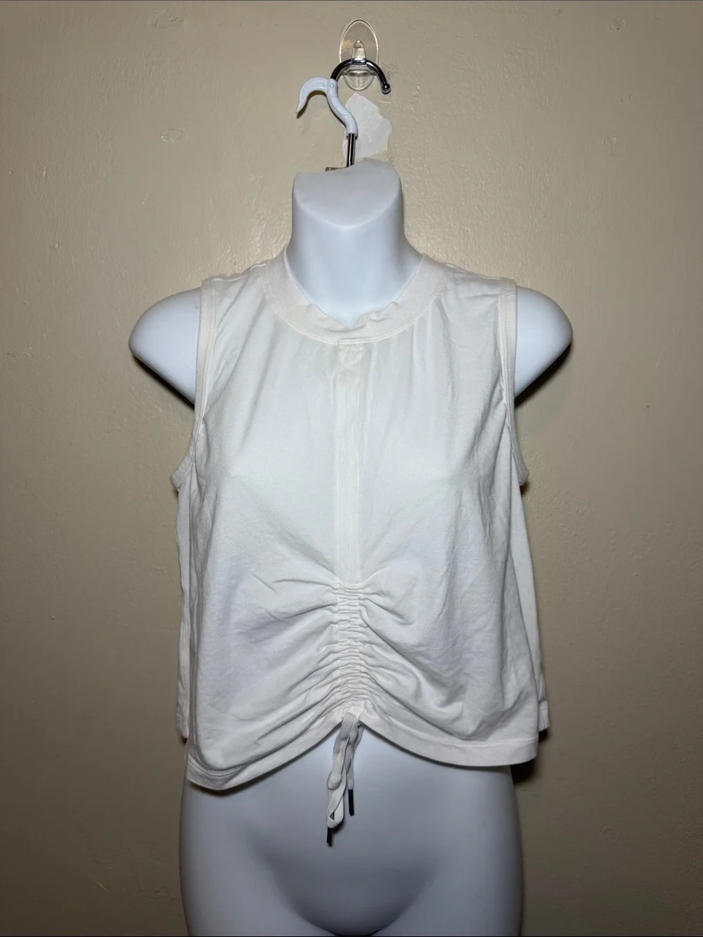 lululemon athletica White Ruched Drawcord Cropped Tank